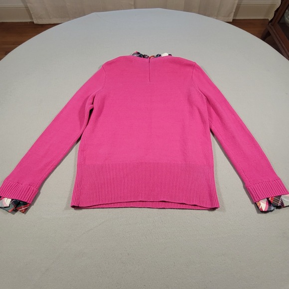 Crown & Ivy‎ Sweater Pink Knit Ruffle Plaid Trim Holiday Pullover Women's Medium - Picture 6 of 9